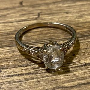 White Gold Diamond Green Amethyst Engagement Ring